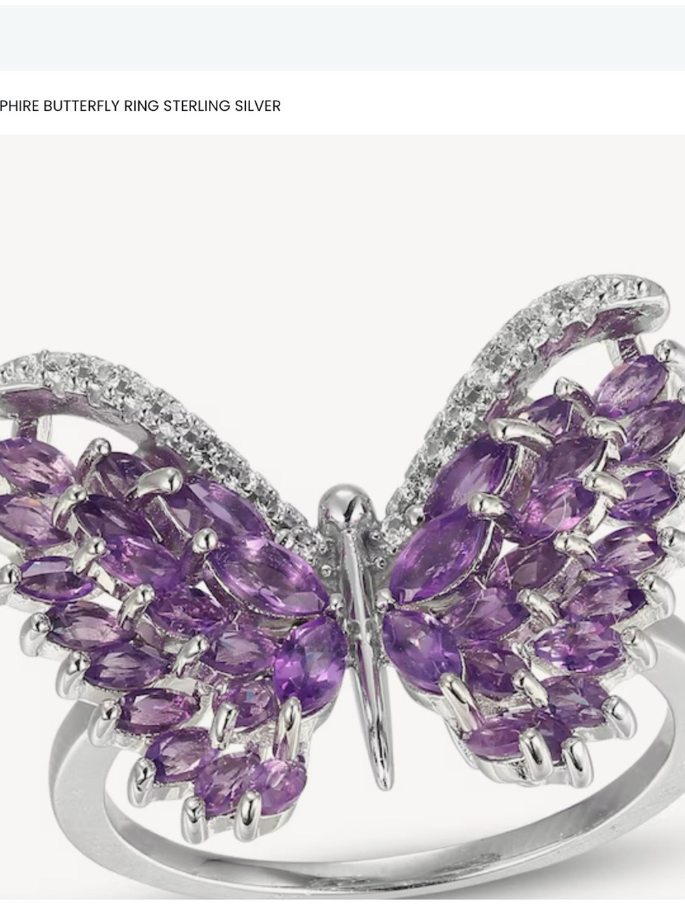 Kay Jewelers Sterling Silver Butterfly Ring with Purple Gemstones